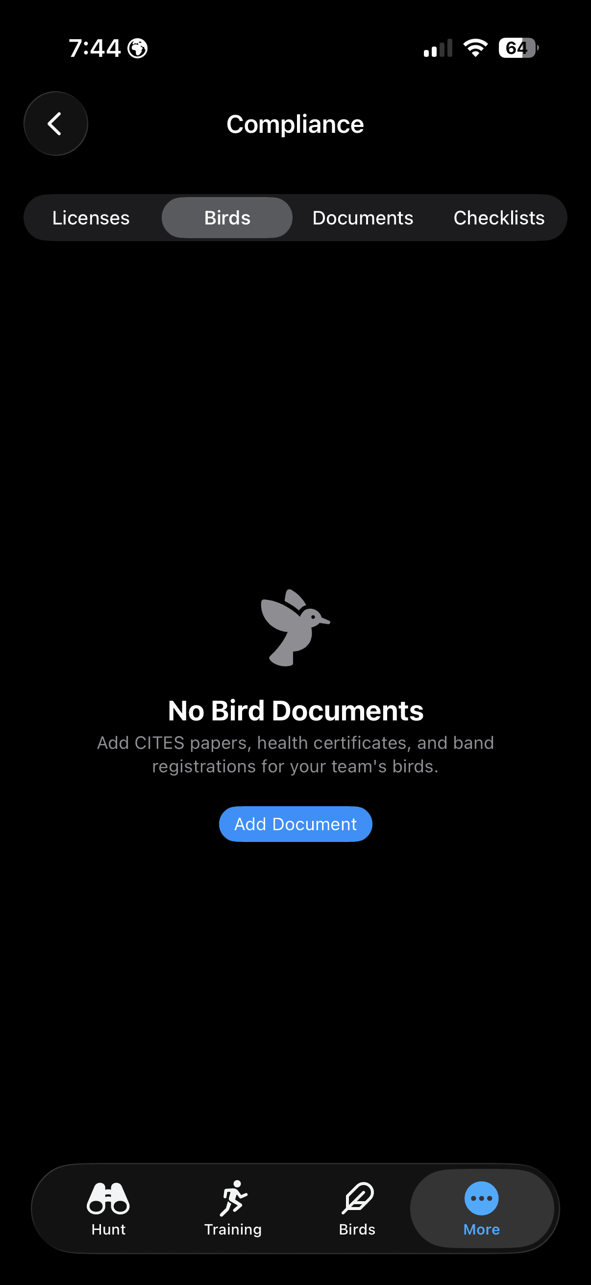 Documentación y registro de aves de cumplimiento de FalconryLab